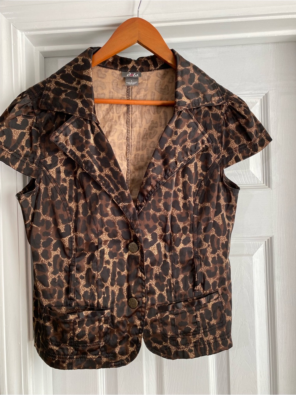 Dots Brown Leopard Print Short Sleeve Blazer